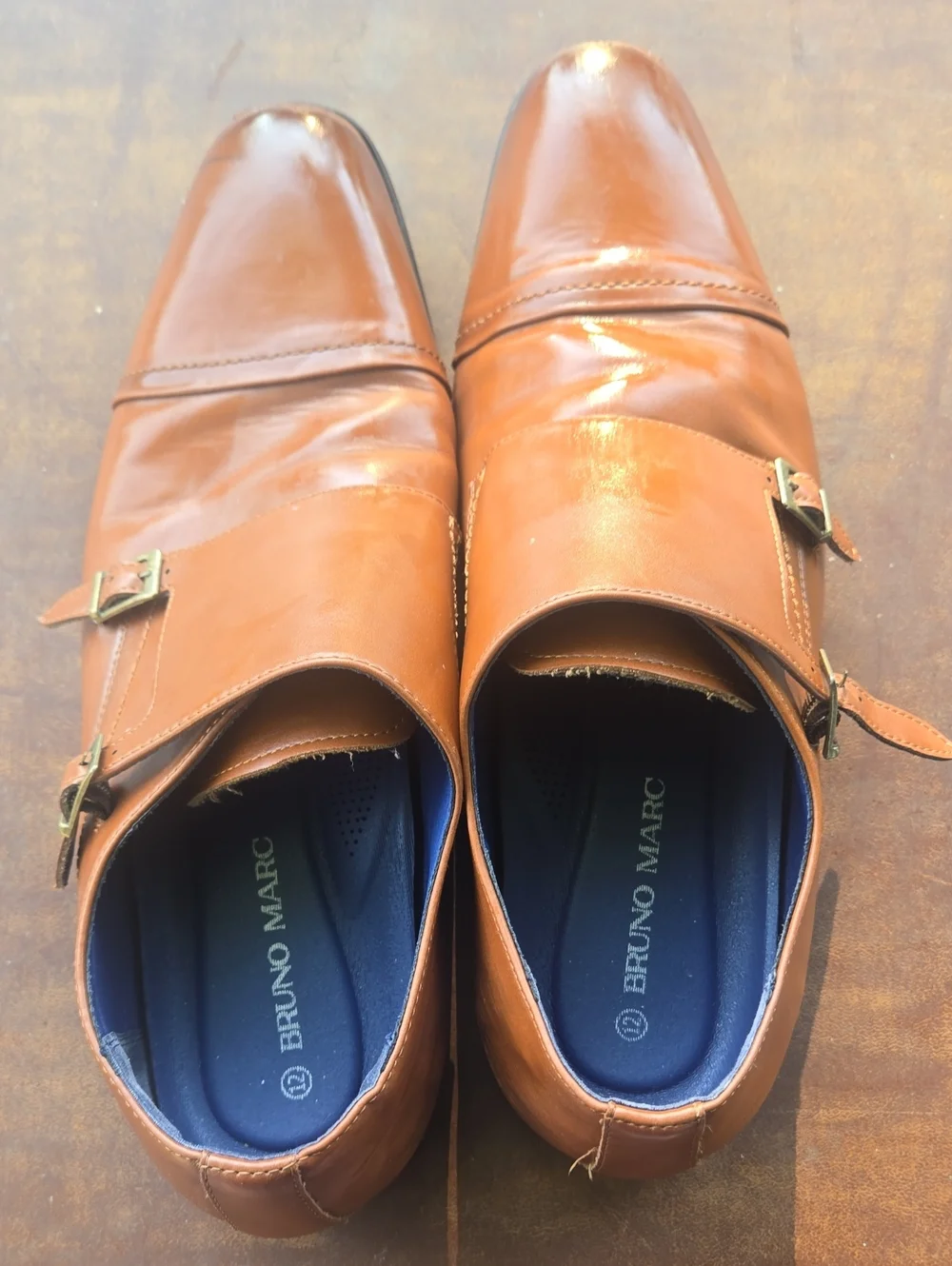 BRUNO MARC Men’s Cognac Double Monk Strap Dress Shoes